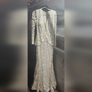 White Sheath Wedding Dress, Party  with Bishop Sleeves and Mock Neck